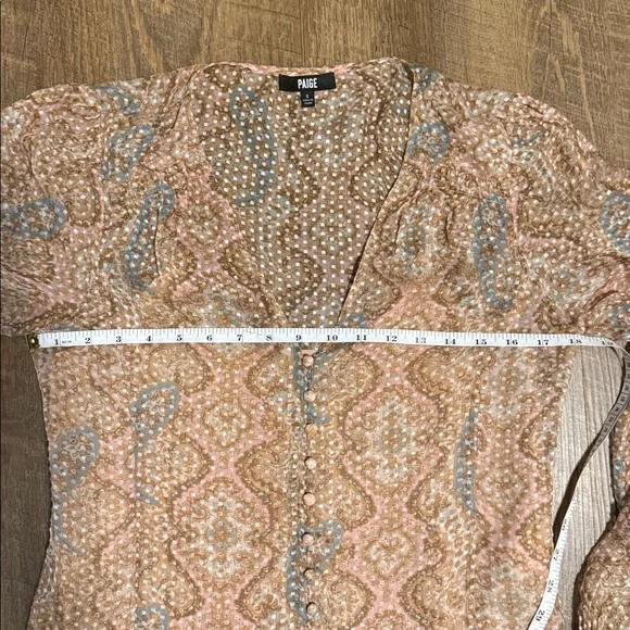 Paige Women’s Dezi Balloon Sleeve Silk Blend Button Front Paisley Top Size Small - Picture 11 of 16